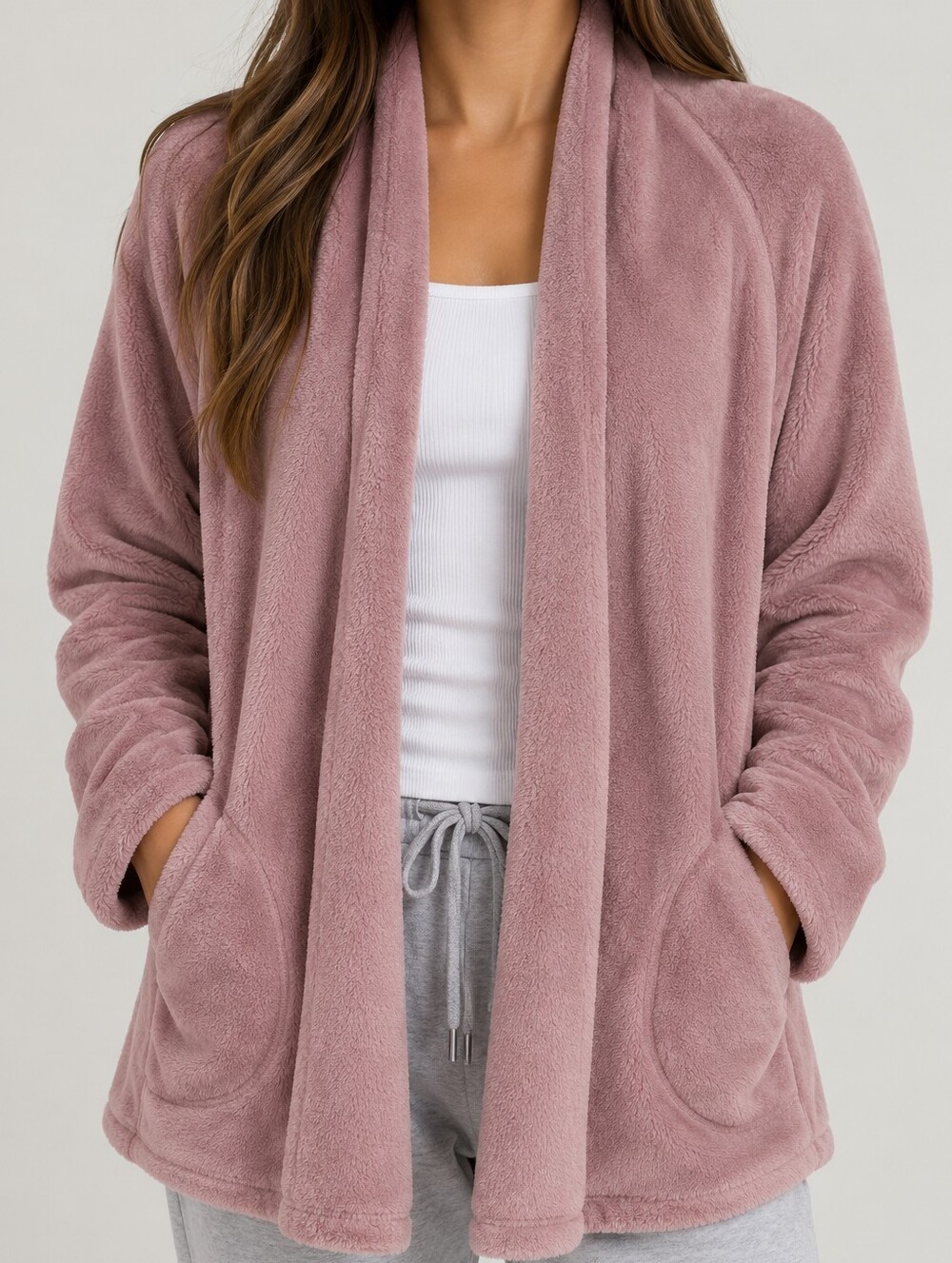 UGG Plush Open-Front Teddy Jacket in Dusty Rose